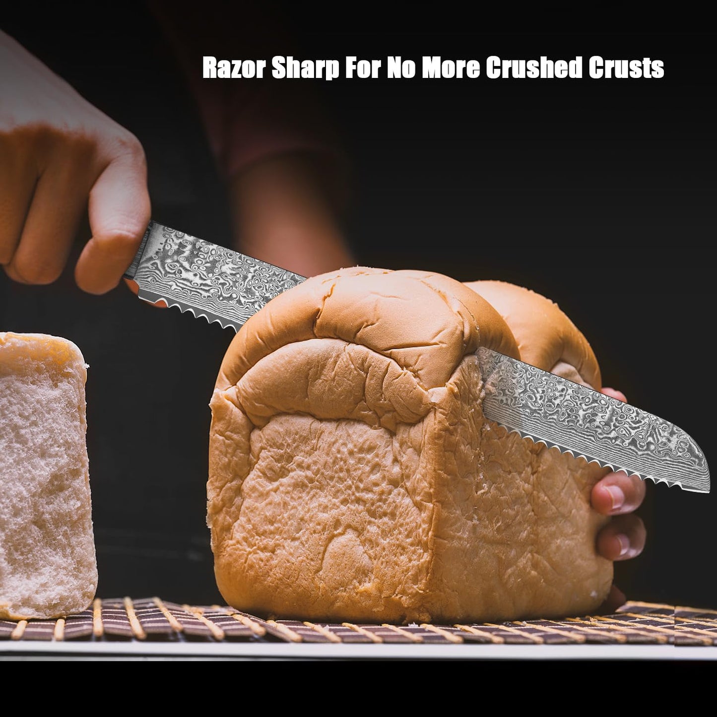 Bread Knife, 10inch Multifunction Serrated Knife, VG10 Damascus Steel Bread Cutting Knife for Homemade Bread, Razor Sharp Edge for Efficient Slicing Sourdough Bread, Bagels, Cake