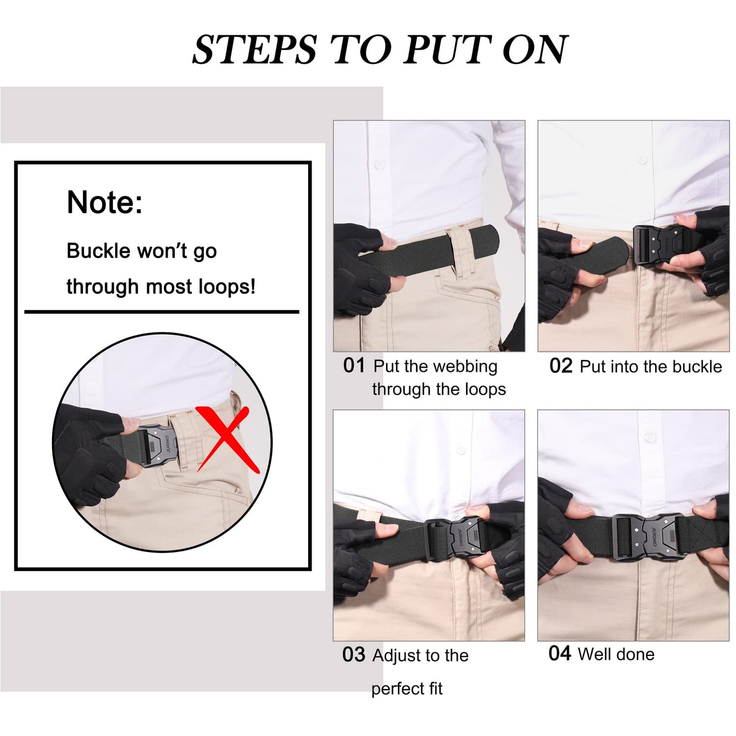 JUKMO Quick Release Tactical Belt, Military Work 1.5" Nylon Web Hiking Belt with Heavy Duty Seatbelt Buckle