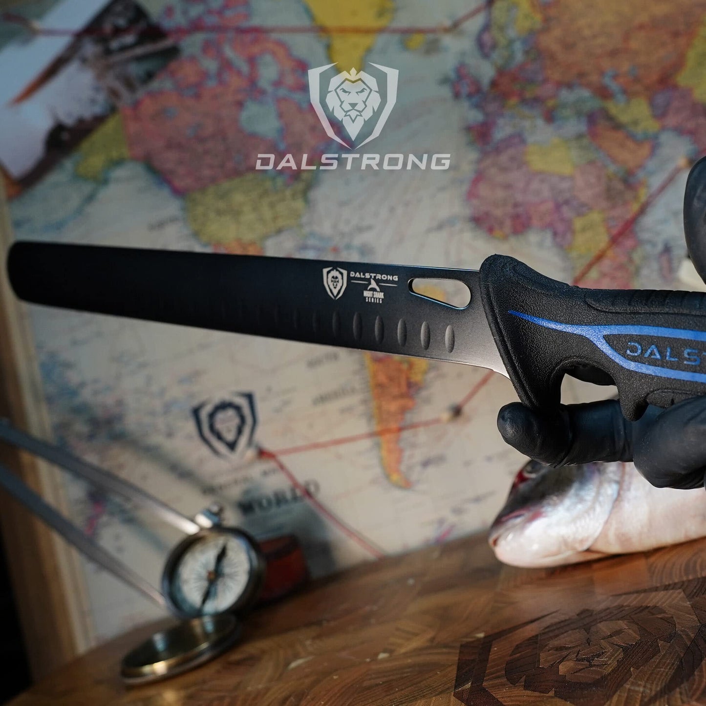 Dalstrong Slicing Knife - 12 inch - Night Shark Series - 7CR17MOV High Carbon Steel - Titanium Coated Blade - Outdoor & Fishing - Polypropylene Handle - Carving Knife - Nylon Sheath - NSF Certified