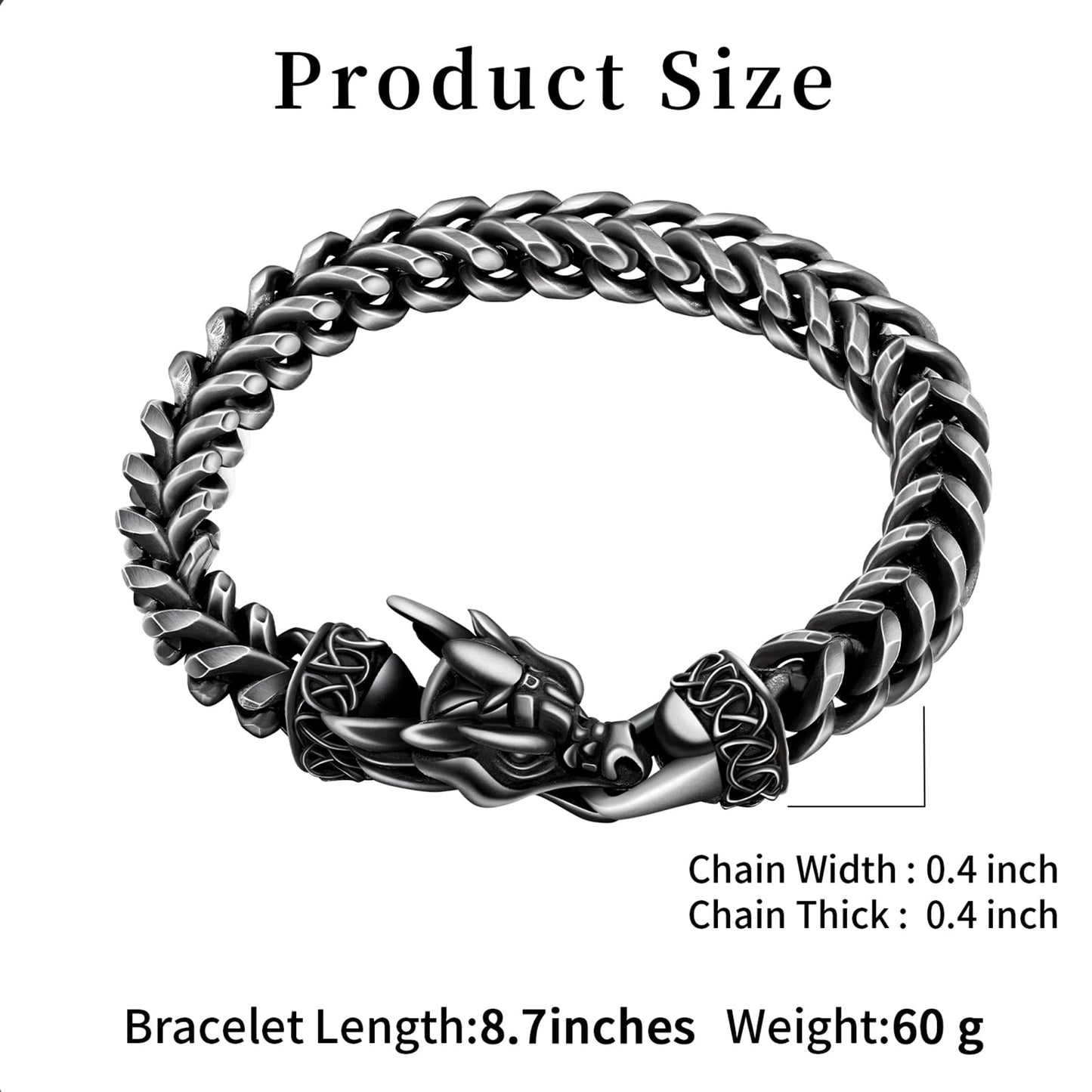 Stainless Steel Bracelets for Men, Viking Dragon Cuban Link Mens Bracelet, Punk Norse Jewelry Christmas Gifts for Him Husband Brother Son