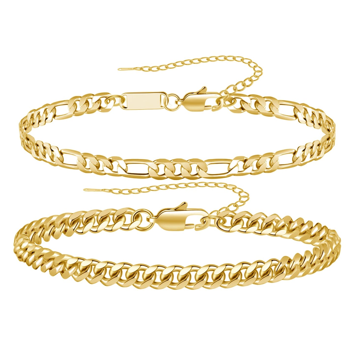 RANKEEF 2 Pcs Chain Bracelet for Men - 925 Sterling Silver Bracelet for Men 7-9inch Figaro Rope Cuban Link Bracelet Set for Men Gifts to Men Dad Husband Boyfriend