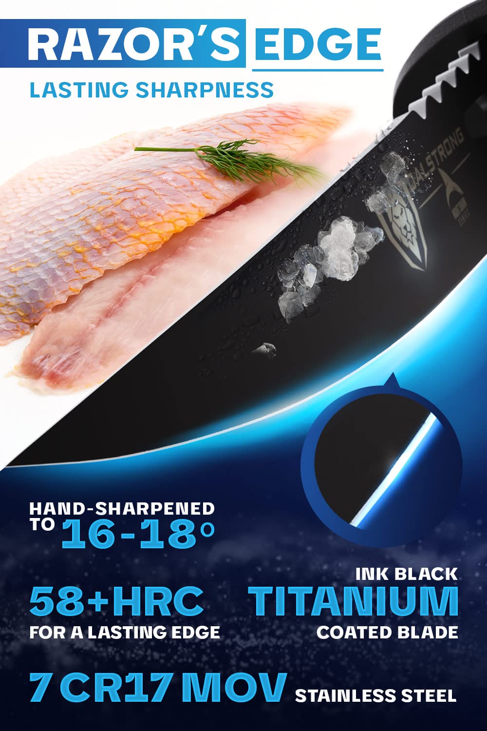 Dalstrong Slicing Knife - 12 inch - Night Shark Series - 7CR17MOV High Carbon Steel - Titanium Coated Blade - Outdoor & Fishing - Polypropylene Handle - Carving Knife - Nylon Sheath - NSF Certified