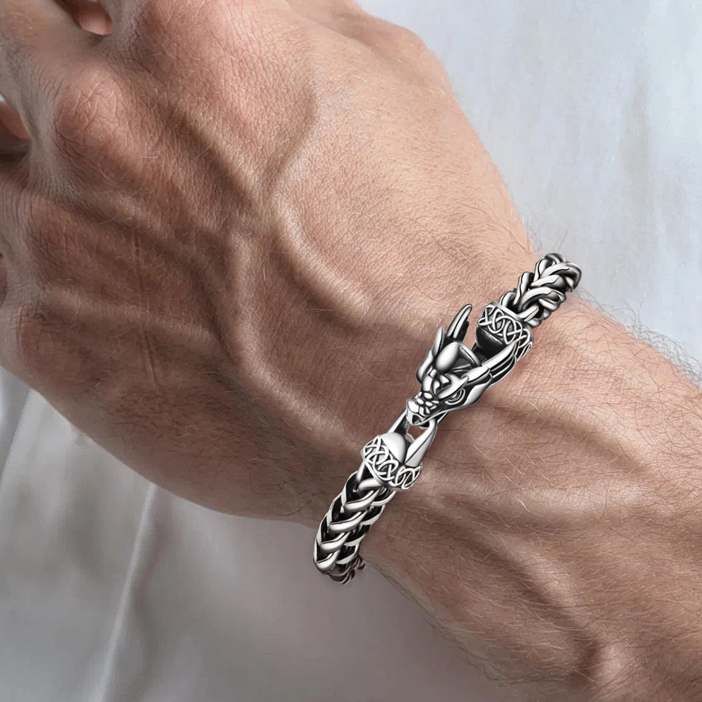 Stainless Steel Bracelets for Men, Viking Dragon Cuban Link Mens Bracelet, Punk Norse Jewelry Christmas Gifts for Him Husband Brother Son