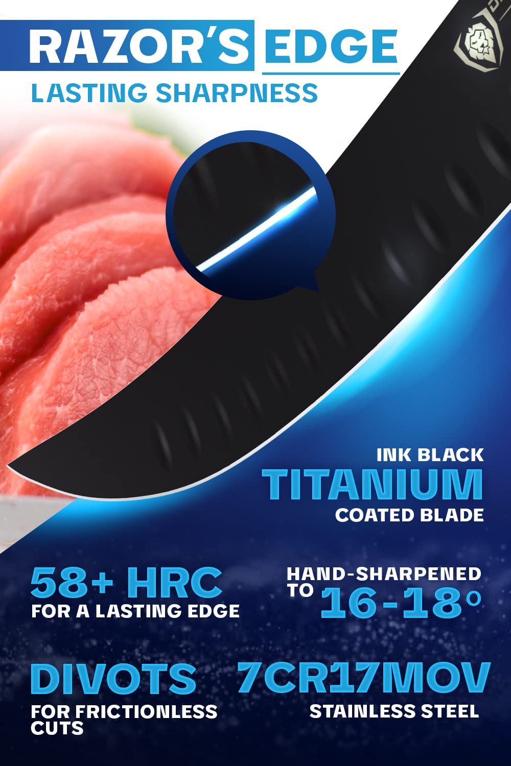 Dalstrong Slicing Knife - 12 inch - Night Shark Series - 7CR17MOV High Carbon Steel - Titanium Coated Blade - Outdoor & Fishing - Polypropylene Handle - Carving Knife - Nylon Sheath - NSF Certified