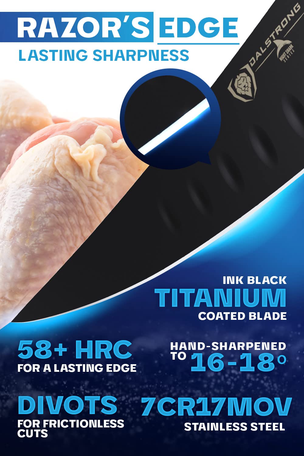 Dalstrong Slicing Knife - 12 inch - Night Shark Series - 7CR17MOV High Carbon Steel - Titanium Coated Blade - Outdoor & Fishing - Polypropylene Handle - Carving Knife - Nylon Sheath - NSF Certified