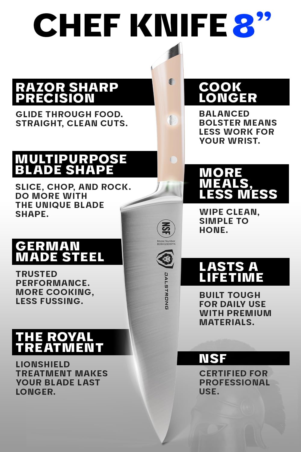DALSTRONG Chef Knife - 8 inch Blade - Gladiator Series ELITE - Forged HC German Steel Chef's Knife - Razor Sharp Kitchen Knife - Professional Full Tang Knife - Black G10 Handle - Sheath -NSF Certified