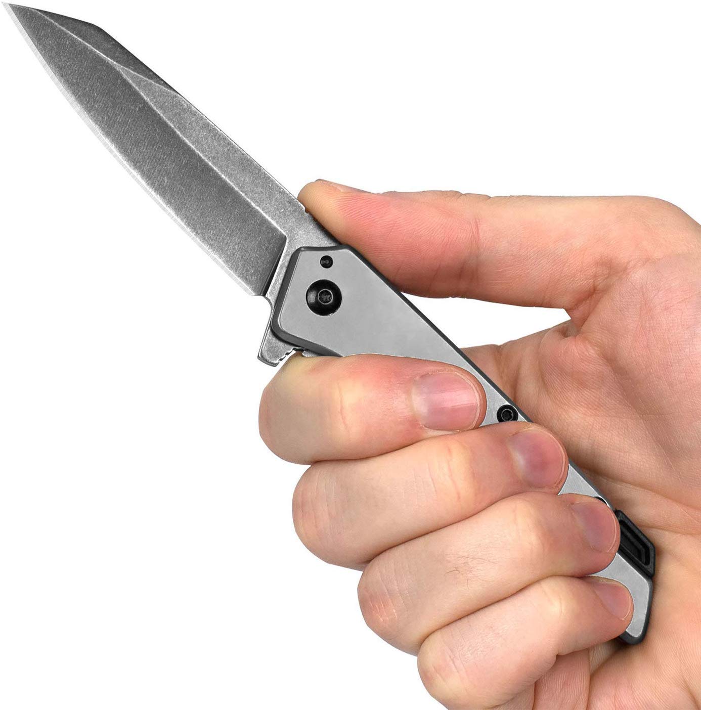 Kershaw Misdirect Pocketknife; 2.9 in. 4Cr13 Black-Oxide Blackwash Finish Blade, Stainless Steel Stonewash Finish Handle Equipped with Assisted Opening, Flipper and Frame Lock