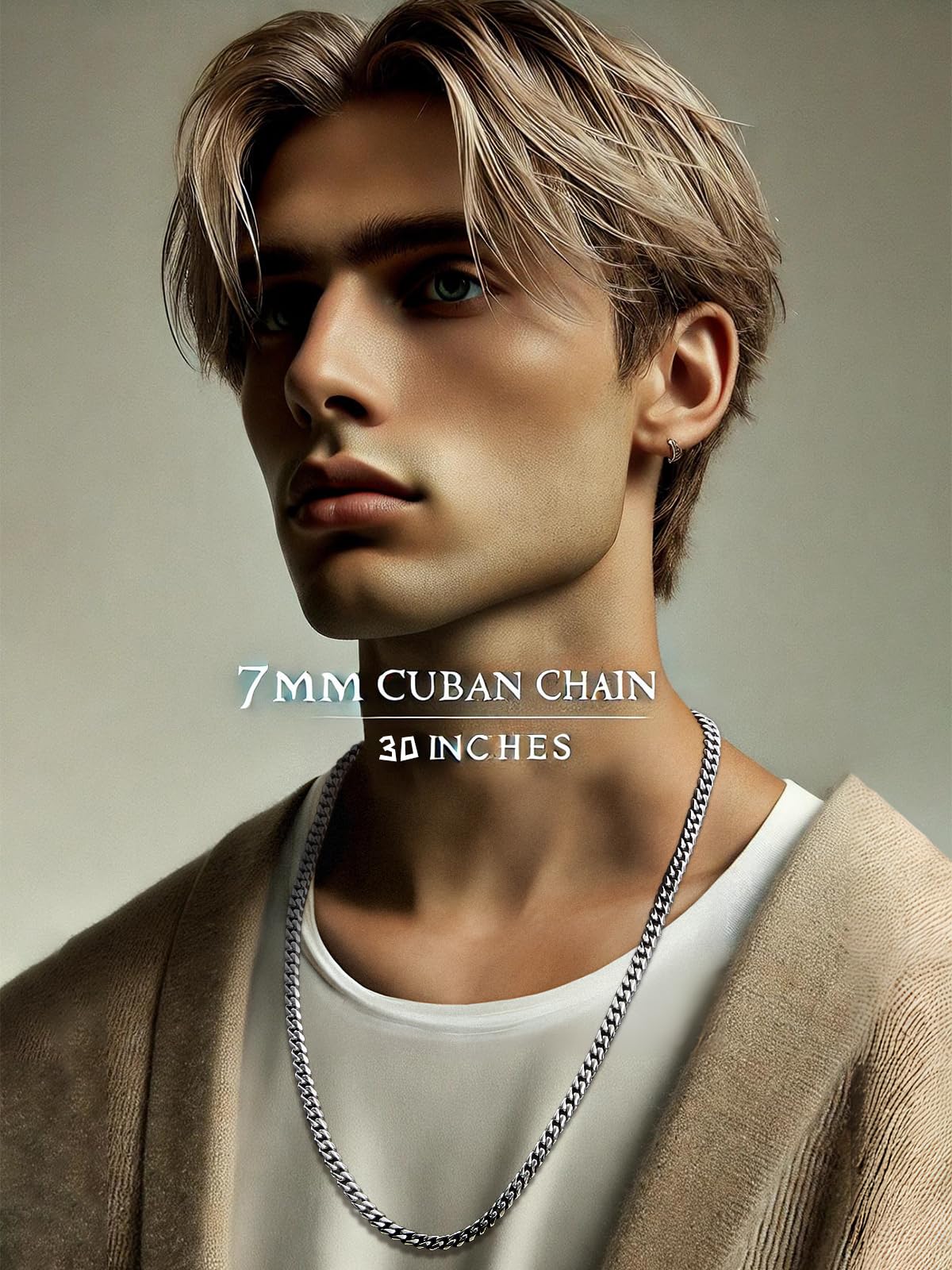 7mm Miami Cuban Link Chain Necklace for Men And Women, 316l Stainless Steel And 925 Sterling Silver Filled, Available In 16/18/20/22/24/26/28/30 Inches Silver Chain for Men Necklace