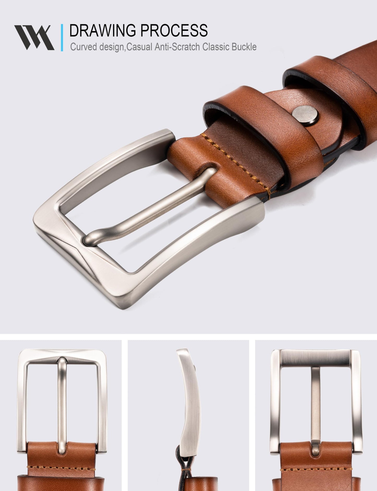 WOLFANT Full Grain Leather Belt,100% Italian Real Solid Leather