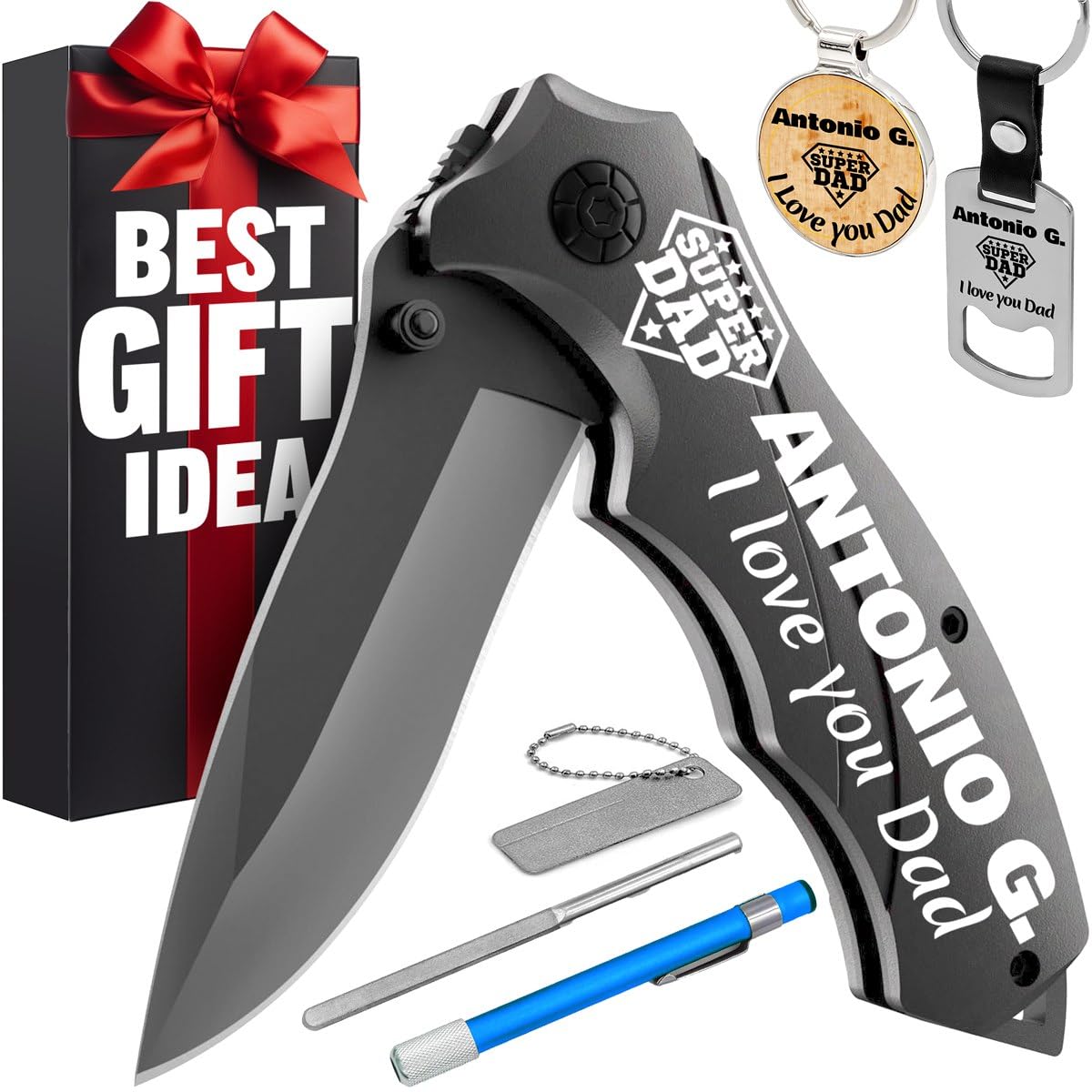Grand Way Tactical Knife for Men - Black Pocket Knife - Best Spring Assisted Knife with Glass Breaker and Pocket Clip - Cool Folding Knives for Military Work Camping - Birthday Gifts for Dad 6495 B
