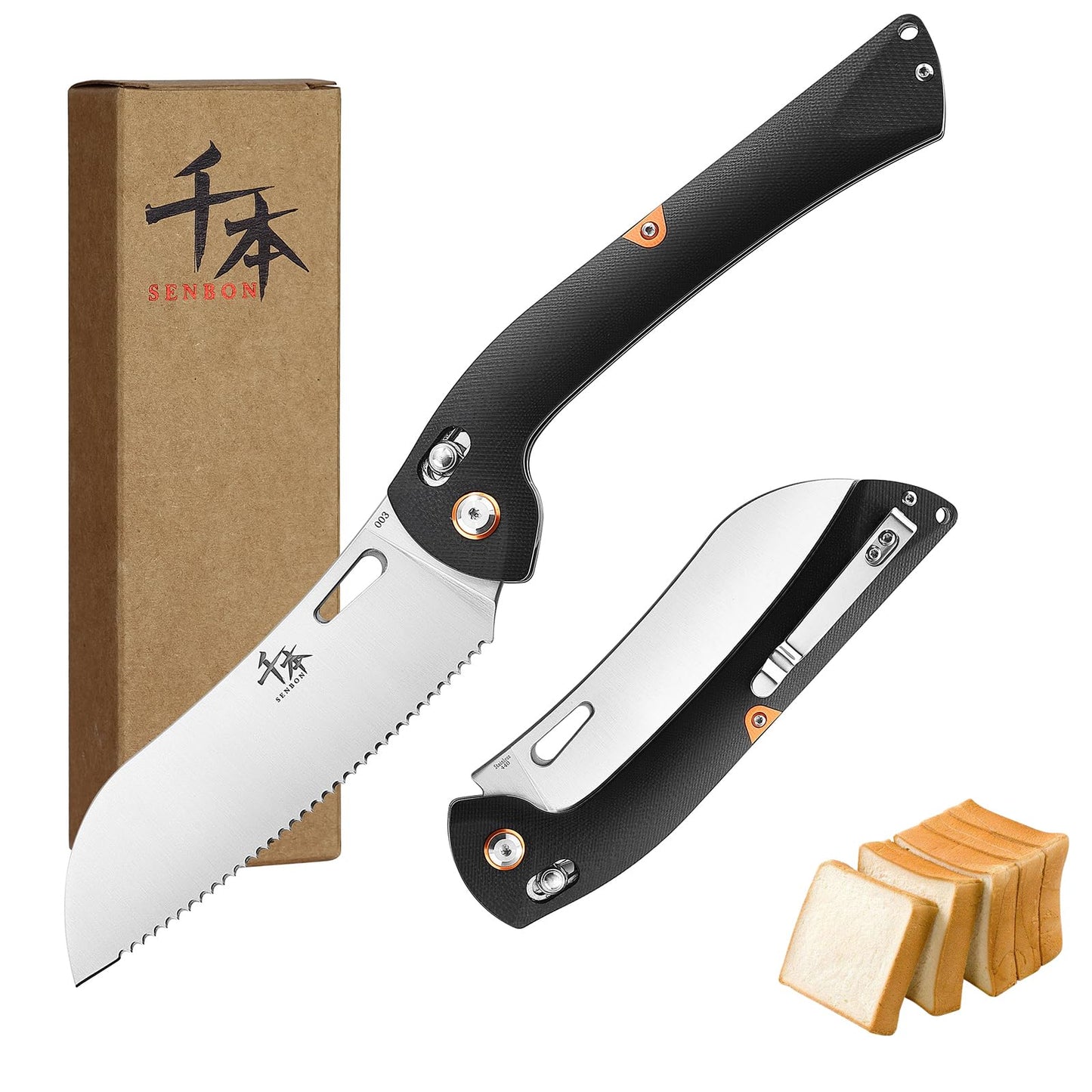 SENBON 440 Stainless Steel Lightweight Ultra Sharp Pocket Folding Chef Knife Peeling Utility Knife Fruit Knife g10 Handle with Back Clip