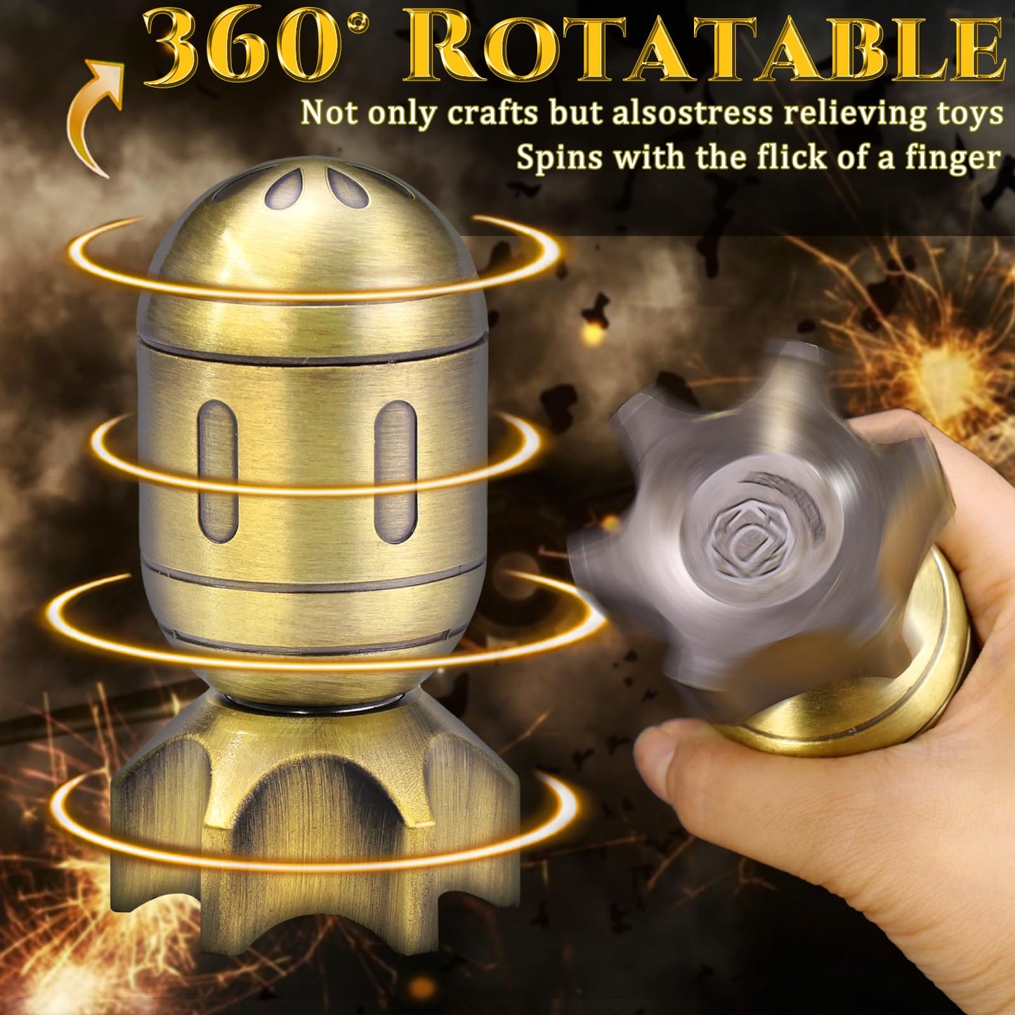 ZHOORQI DND Metal Dice Set with Spinning Missile Dice Container, Bullet Dice Cyberpunk Polyhedral Dice for Warhammer 40K, RPG, D&D Gifts（Retro Bronze）