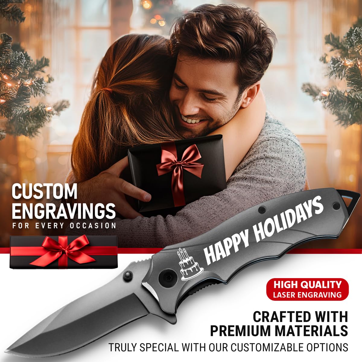 Grand Way Tactical Knife for Men - Black Pocket Knife - Best Spring Assisted Knife with Glass Breaker and Pocket Clip - Cool Folding Knives for Military Work Camping - Birthday Gifts for Dad 6495 B