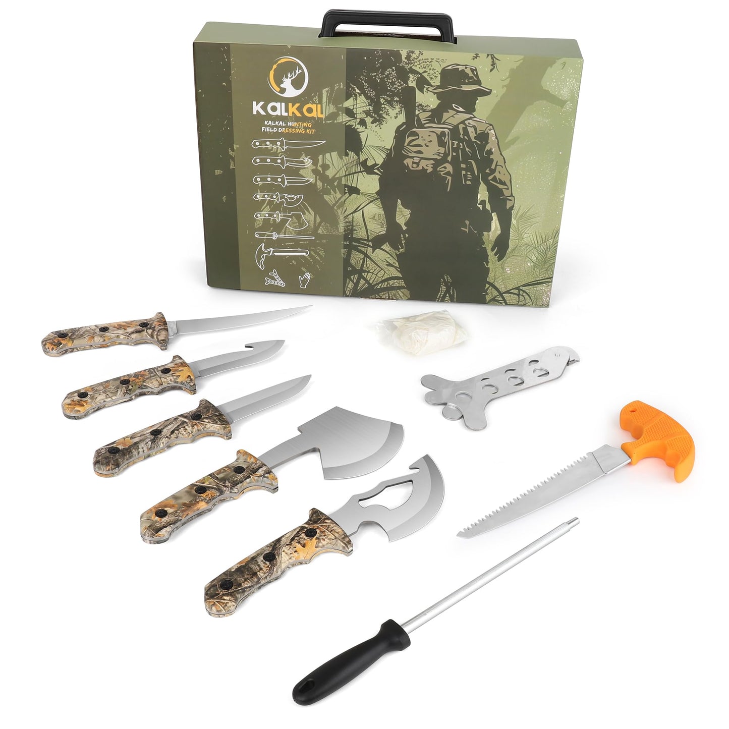 Kalkal 8 Pieces Hunting Knives Sharp Hunting Knife Set, Full Tang Handle Hunting Field Dressing Kit for Deer Hunting Season Camping Survival, Perfect Hunting Gifts for Hunter