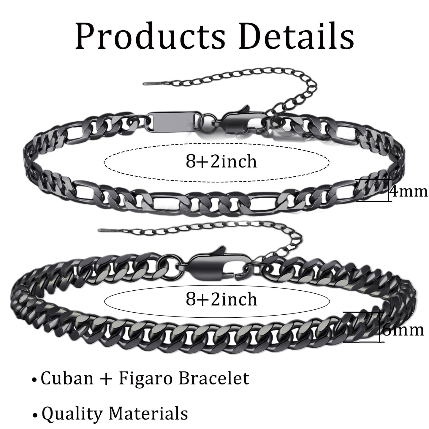 RANKEEF 2 Pcs Chain Bracelet for Men - 925 Sterling Silver Bracelet for Men 7-9inch Figaro Rope Cuban Link Bracelet Set for Men Gifts to Men Dad Husband Boyfriend