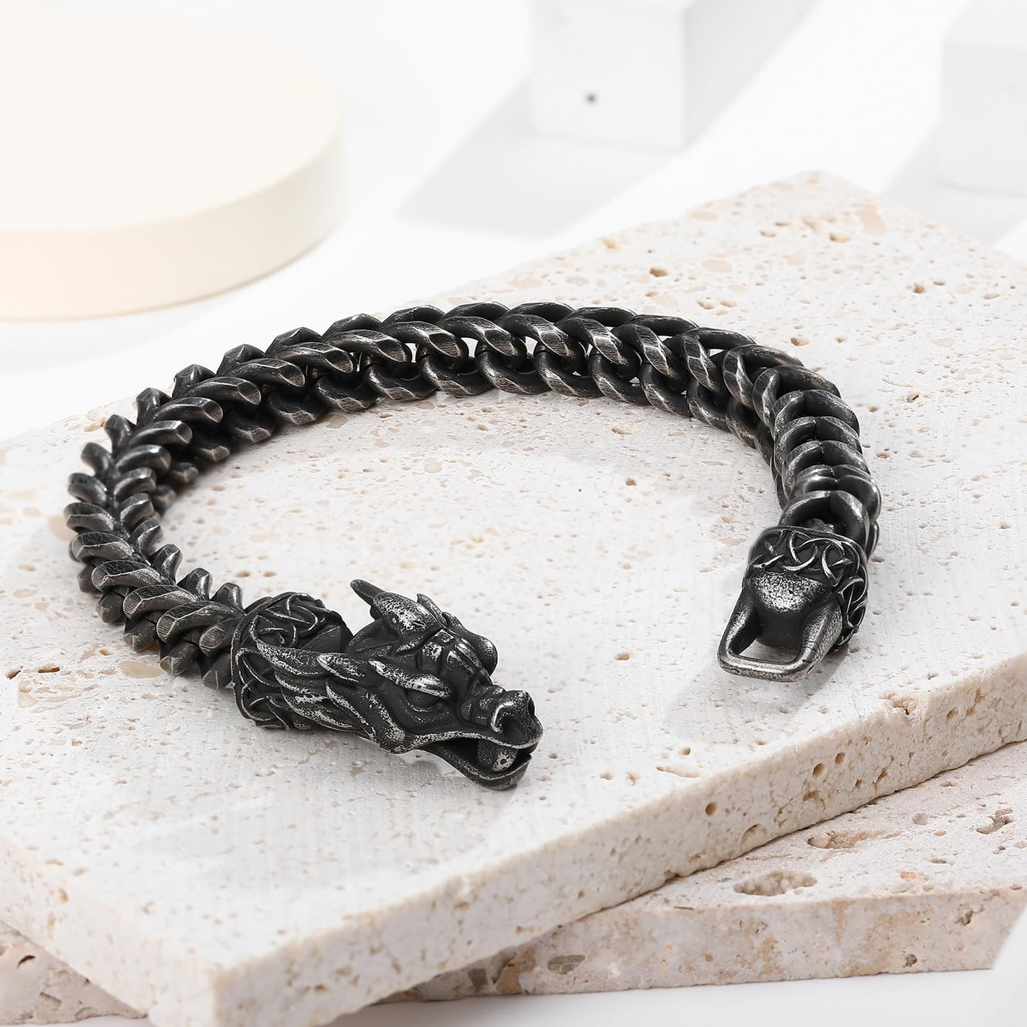 Stainless Steel Bracelets for Men, Viking Dragon Cuban Link Mens Bracelet, Punk Norse Jewelry Christmas Gifts for Him Husband Brother Son