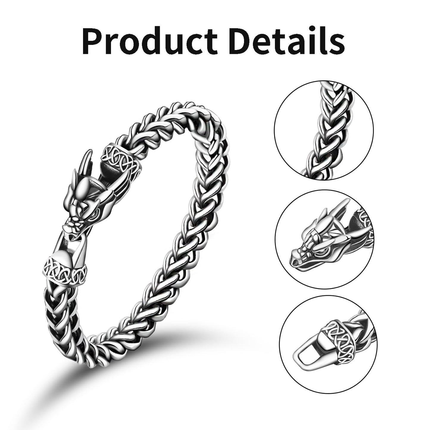Stainless Steel Bracelets for Men, Viking Dragon Cuban Link Mens Bracelet, Punk Norse Jewelry Christmas Gifts for Him Husband Brother Son