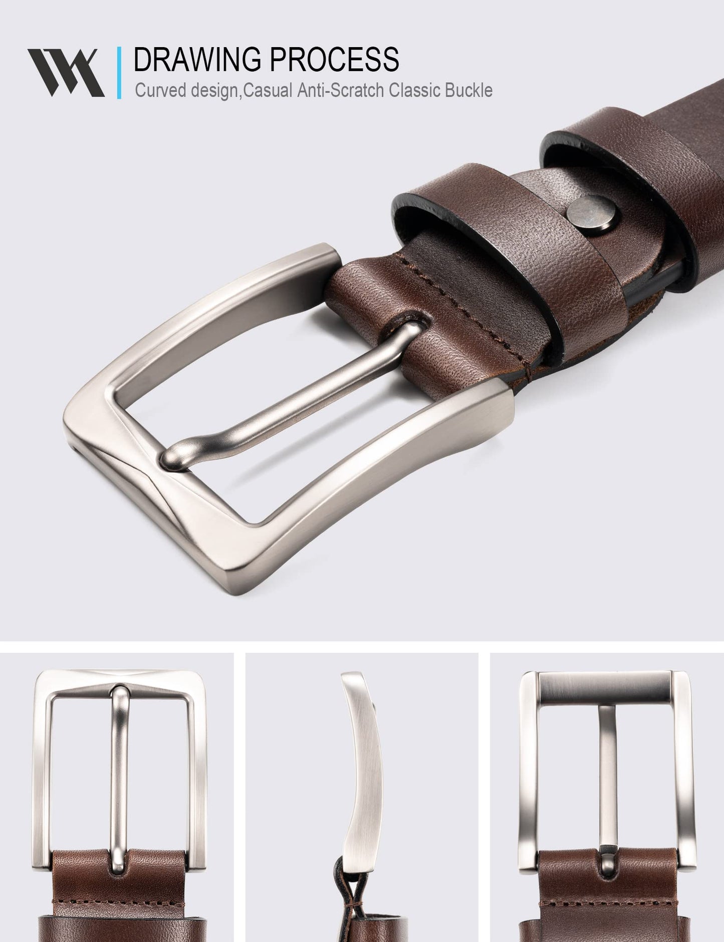 WOLFANT Full Grain Leather Belt,100% Italian Real Solid Leather