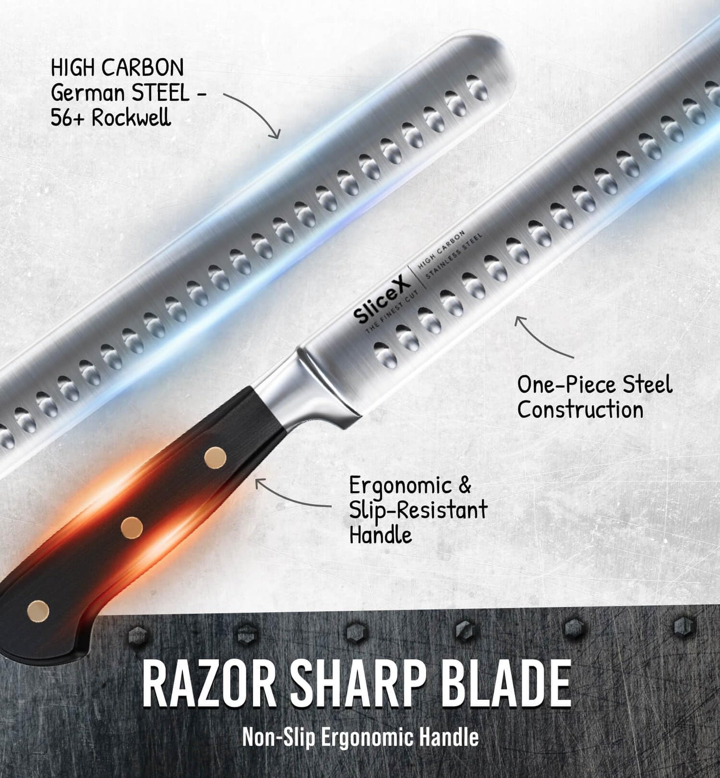 Classic Brisket Slicing Knife Set - German Steel Razor Sharp 12" Carving Knife for Meat - Premium Meat Carving Knife Full Tang - Slicing Knife for Meat