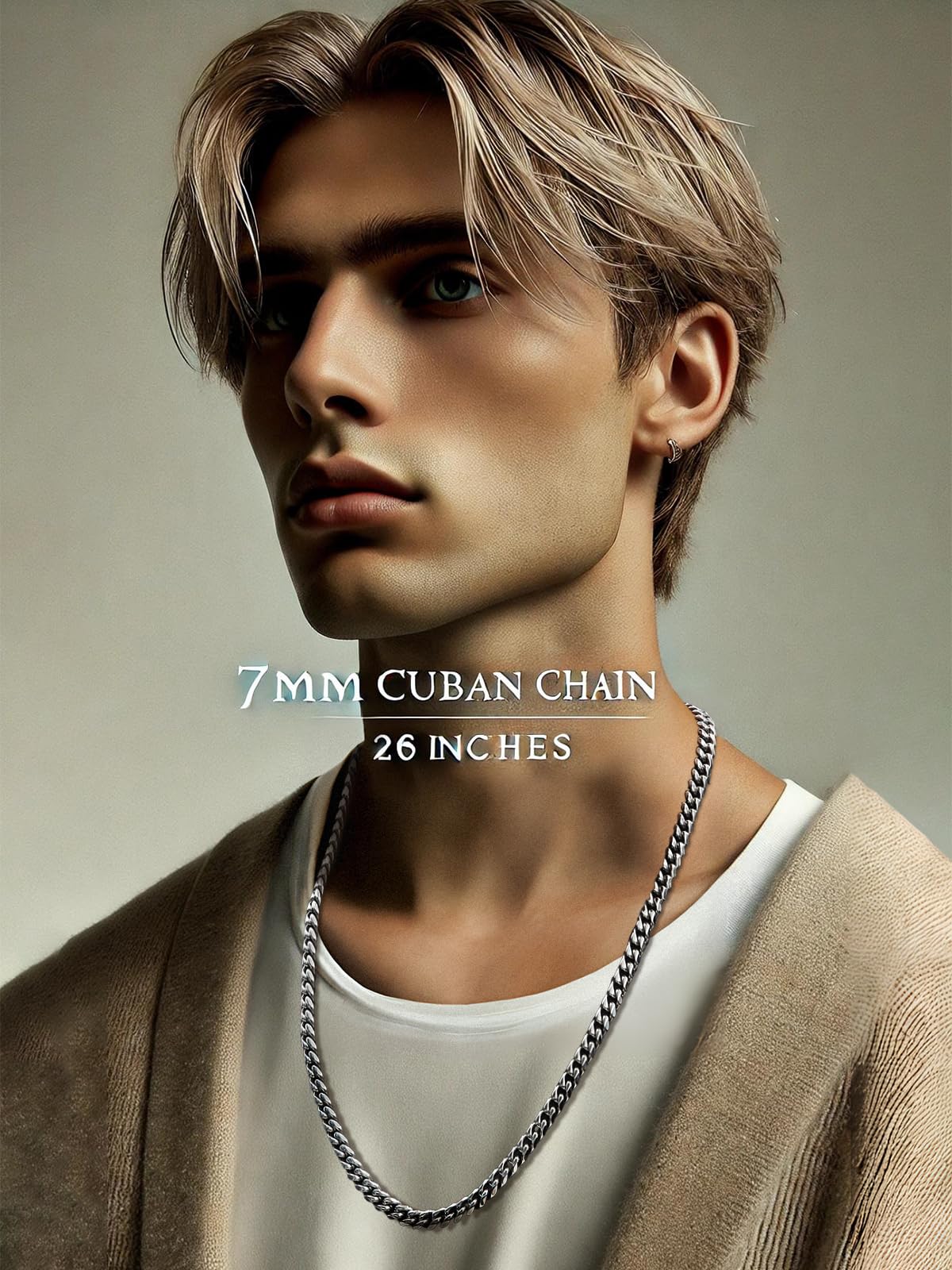 7mm Miami Cuban Link Chain Necklace for Men And Women, 316l Stainless Steel And 925 Sterling Silver Filled, Available In 16/18/20/22/24/26/28/30 Inches Silver Chain for Men Necklace