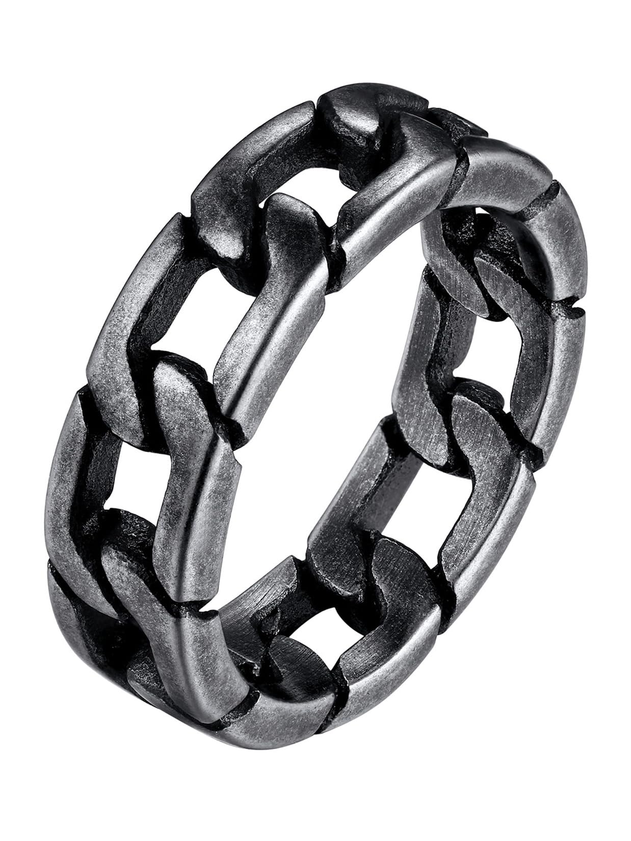 U7 Mens Women Stainless Steel 7mm Wide Band Ring, Hip Hop Thumb Rings Fashion Cuban Link Chain Rings, Size #6-#14 -Color Silver,Black,Gold