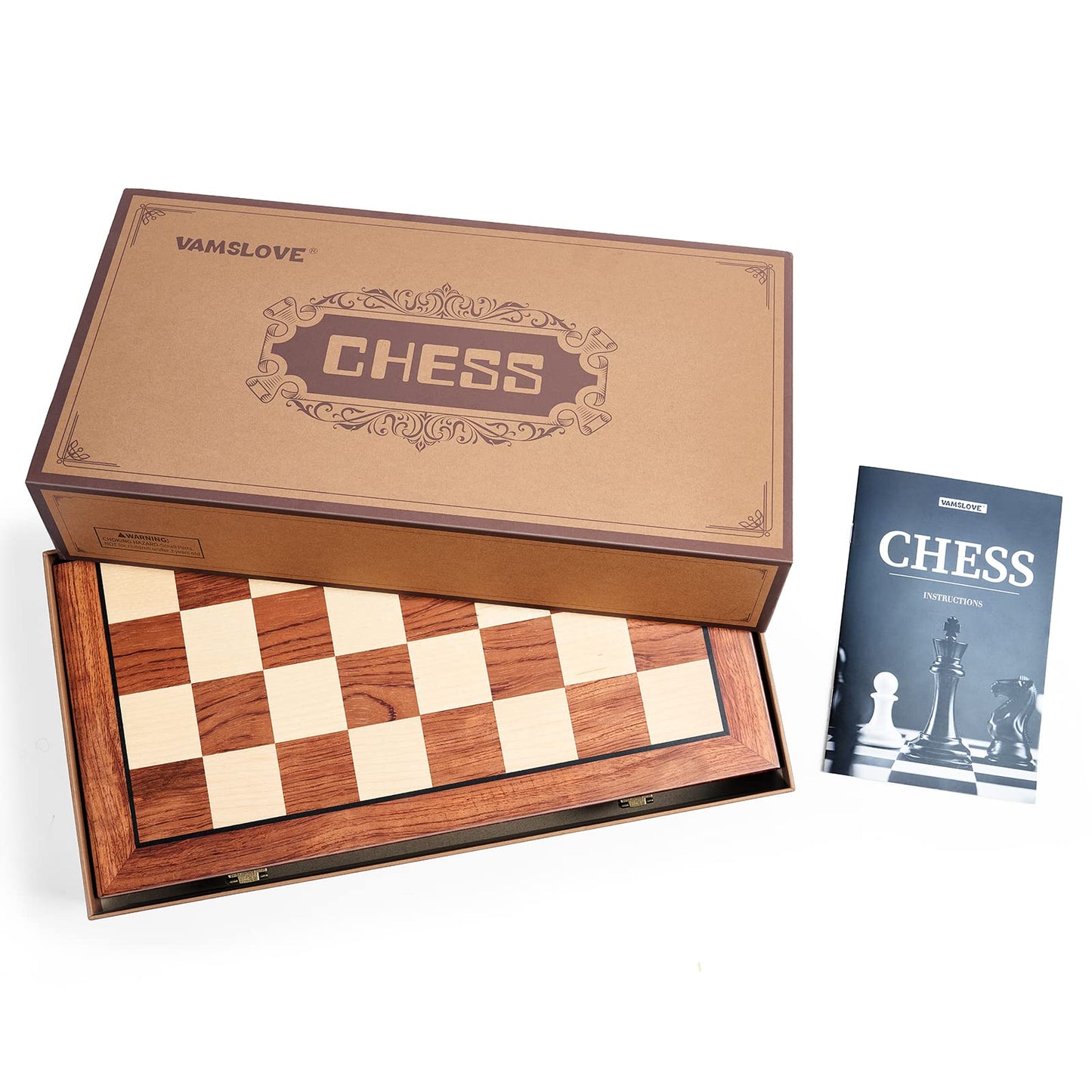 VAMSLOVE Chess Set Large 16''/42cm Folding Wooden Board with Deluxe Weighted Acrylic Chess Pieces - 3.5" King with Storage Slots for Adults House Warming Retirement Gift