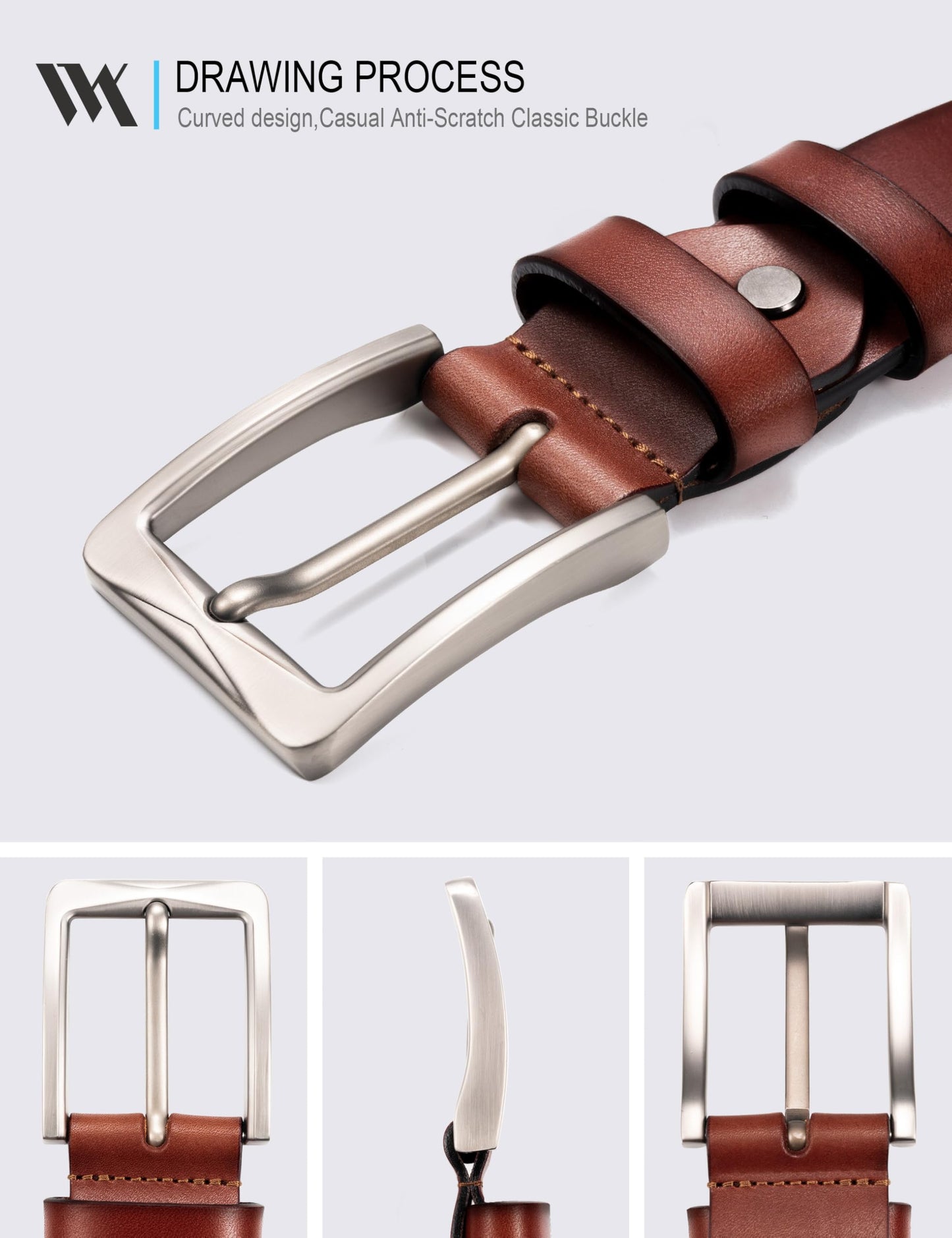 WOLFANT Full Grain Leather Belt,100% Italian Real Solid Leather