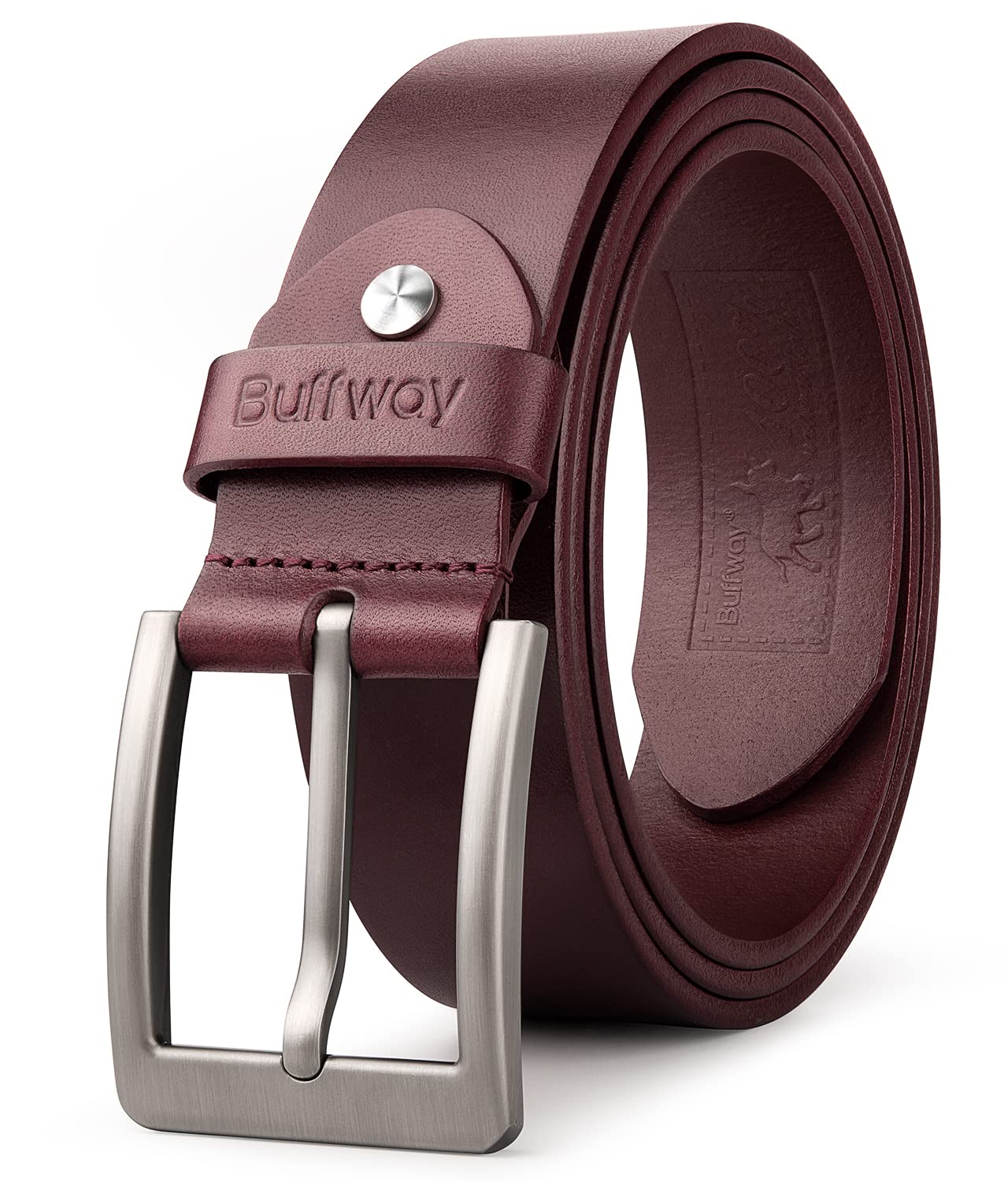 Buffway Minimalist 1.5" Full Grain Leather Belts for Men with Metal Buckle, Heavy Duty Mens Casual Belts in Gift Box