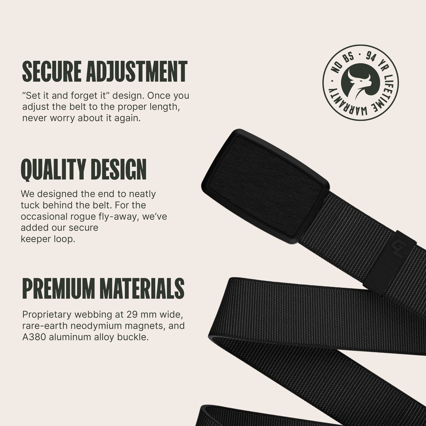 Groove Life Groove Belt Low Profile - Men's Stretch Nylon Belt with Magnetic Aluminum Buckle, Lifetime Coverage