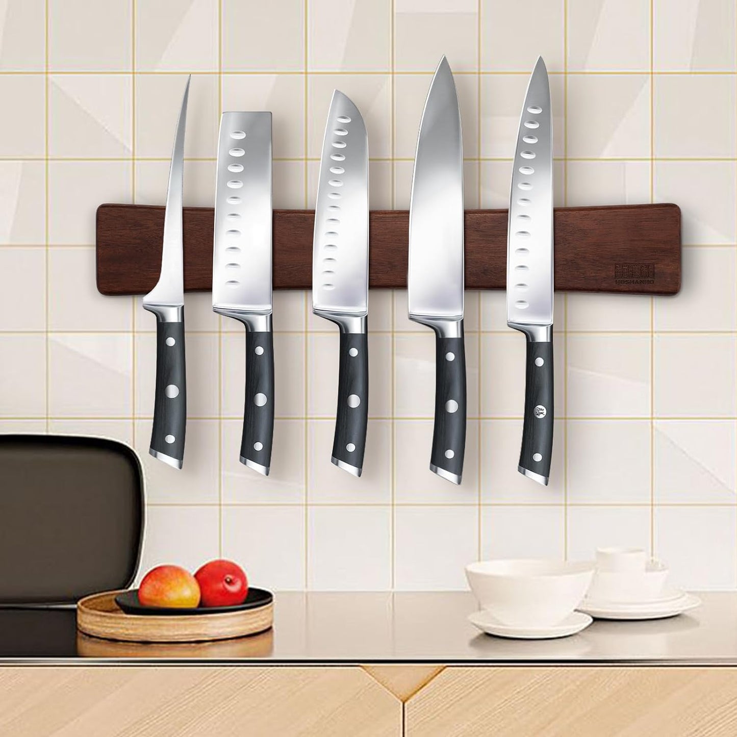 Damascus Fillet Knife 7 Inch & Magnetic Knife Holder 16 Inch