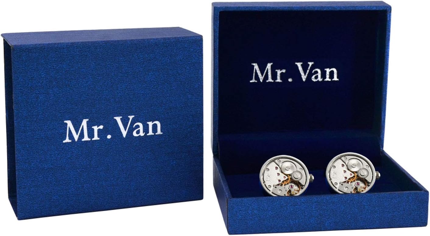 Mr.Van Watch Movement Cufflinks Silver Vintage Steampunk For Men's Father's Day Deluxe Gift