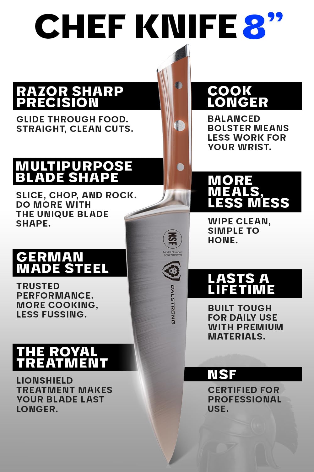 DALSTRONG Chef Knife - 8 inch Blade - Gladiator Series ELITE - Forged HC German Steel Chef's Knife - Razor Sharp Kitchen Knife - Professional Full Tang Knife - Black G10 Handle - Sheath -NSF Certified