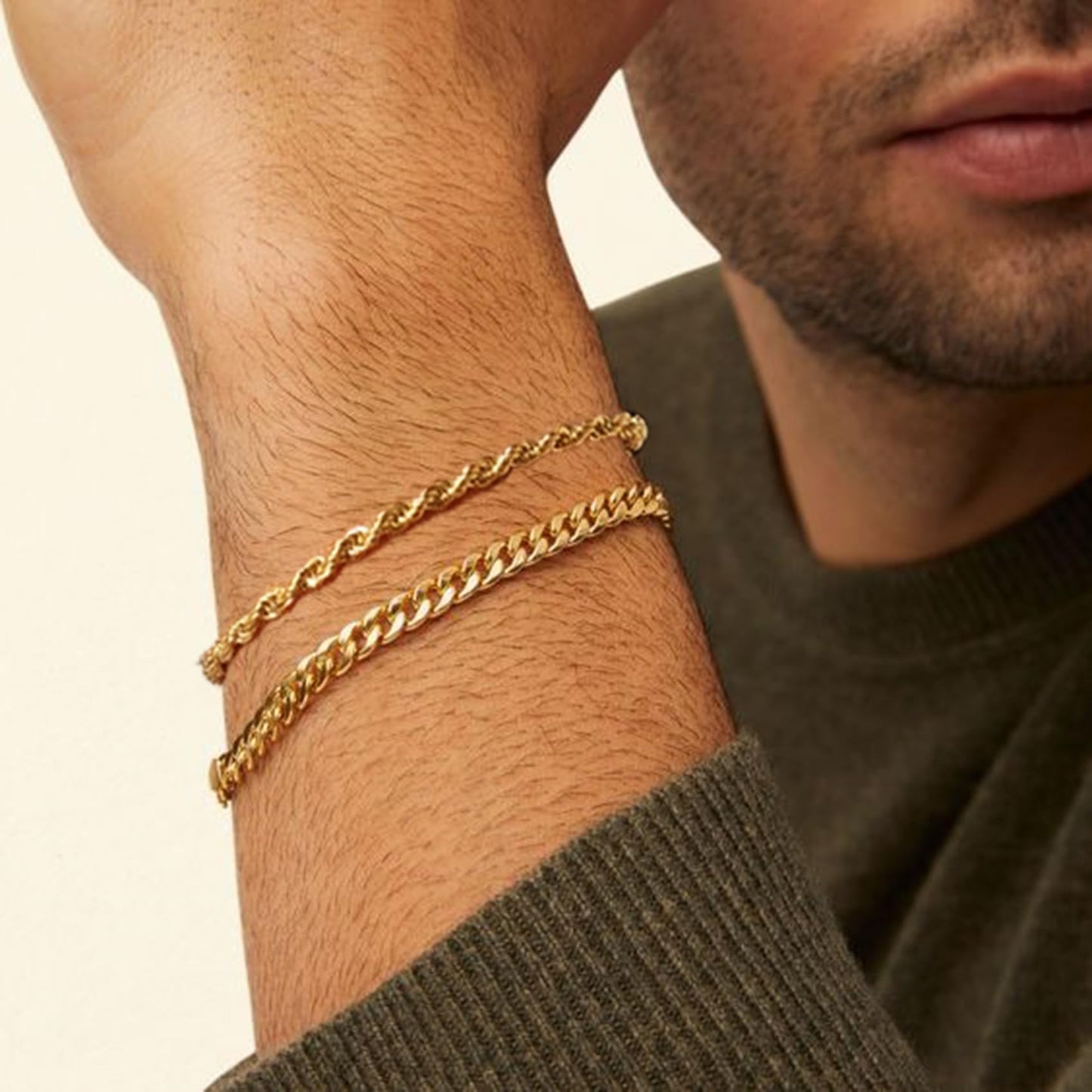 RANKEEF 2 Pcs Chain Bracelet for Men - 925 Sterling Silver Bracelet for Men 7-9inch Figaro Rope Cuban Link Bracelet Set for Men Gifts to Men Dad Husband Boyfriend