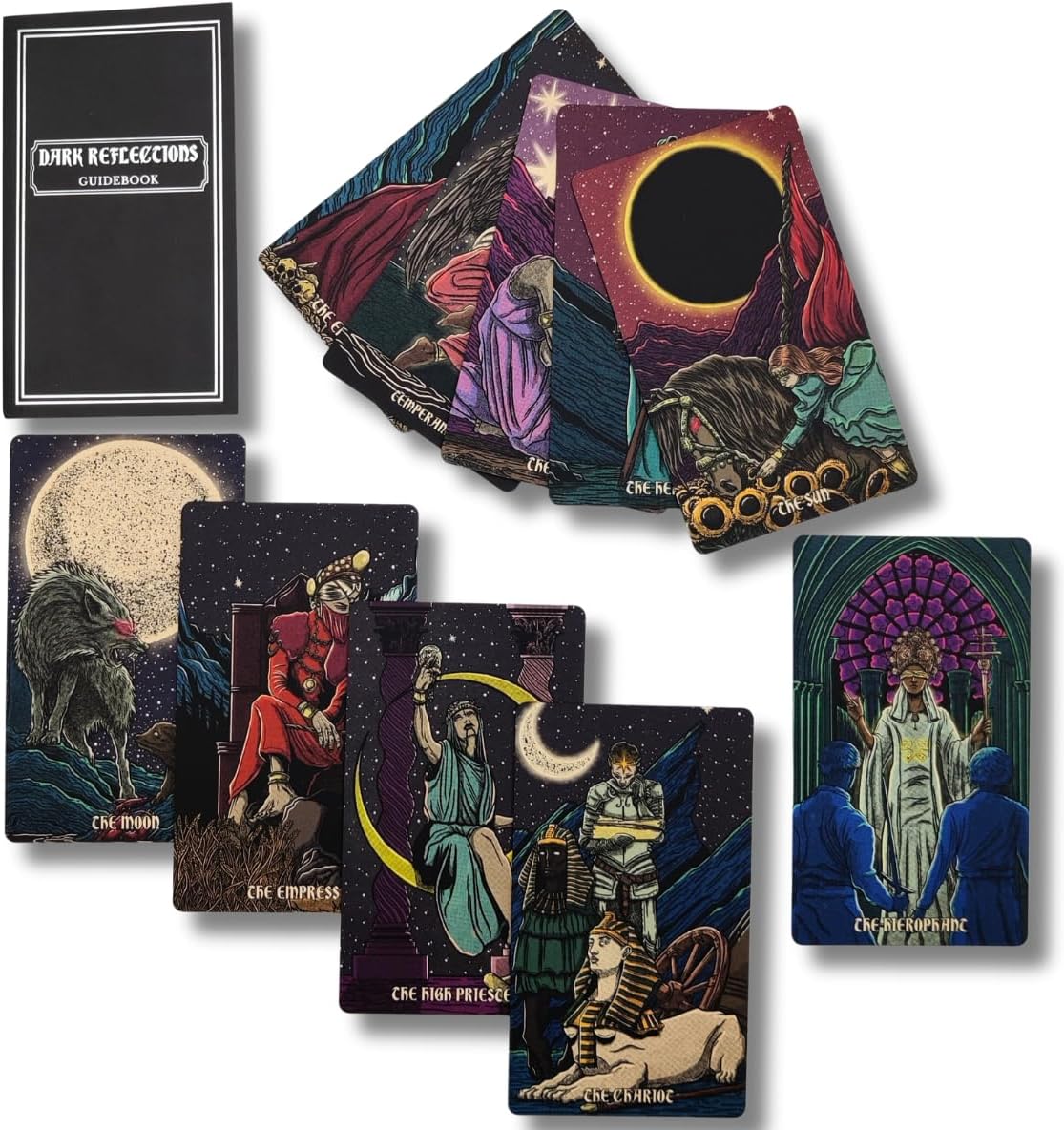 Dark Reflections Tarot Shadow Work Cards Deck, Unique Art Work with Guide Book for Beginners - A Minimalist Tarot Large Deck, Major and Minor Arcana Full Tarot Deck with 78 Cards