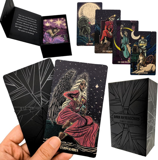 Dark Reflections Tarot Shadow Work Cards Deck, Unique Art Work with Guide Book for Beginners - A Minimalist Tarot Large Deck, Major and Minor Arcana Full Tarot Deck with 78 Cards