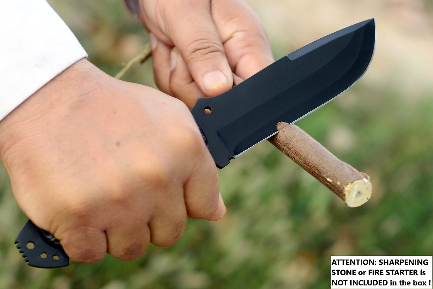 Ottoza Hunting Knife with Sheath - Cow Horn Handle, 1095 High Carbon Steel Knife, Outdoor Knife Survival Knife Camping Knife Bushcraft Knife Tactical Knife, Horizontal Carry Knife Fixed Blade 338