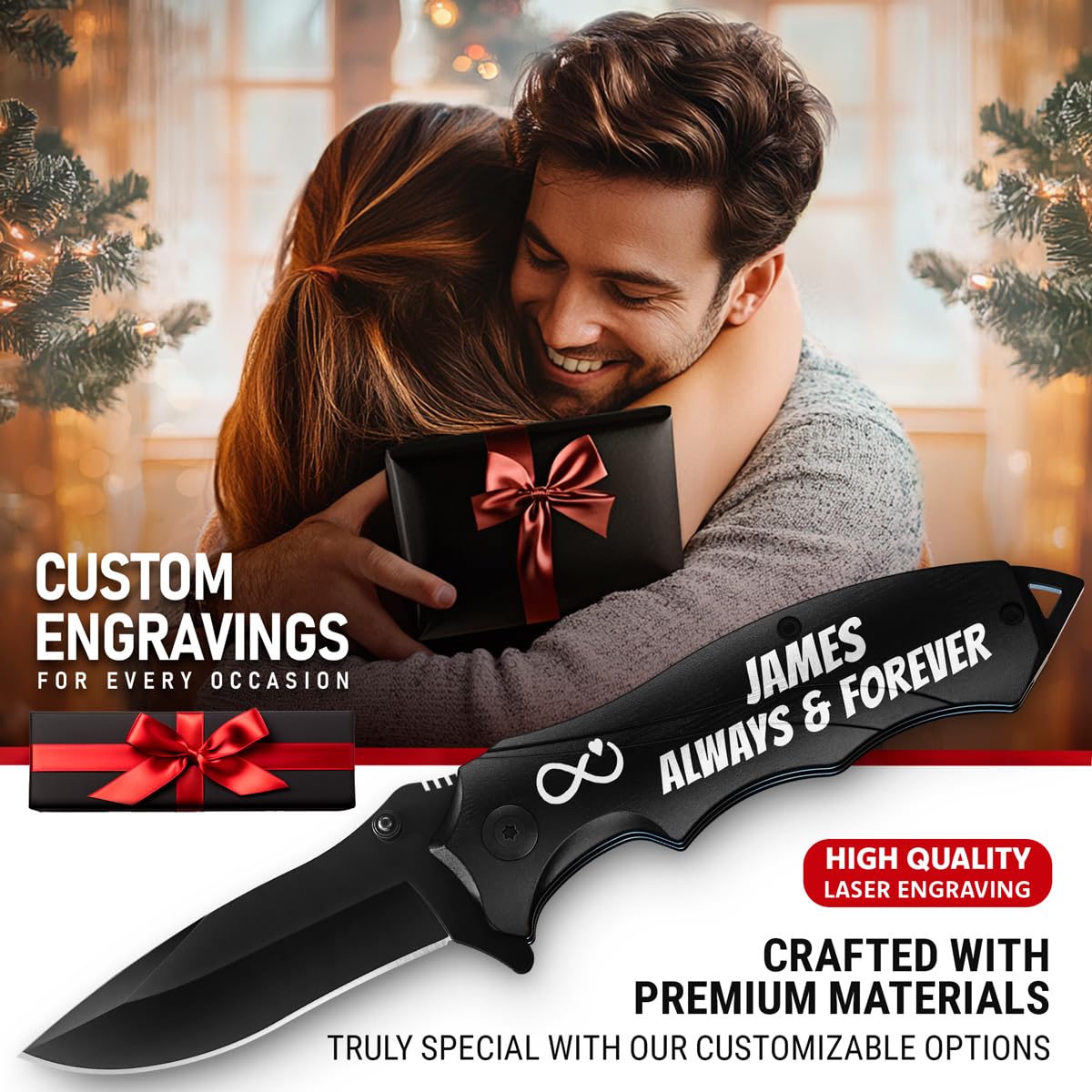 Grand Way Tactical Knife for Men - Black Pocket Knife - Best Spring Assisted Knife with Glass Breaker and Pocket Clip - Cool Folding Knives for Military Work Camping - Birthday Gifts for Dad 6495 B