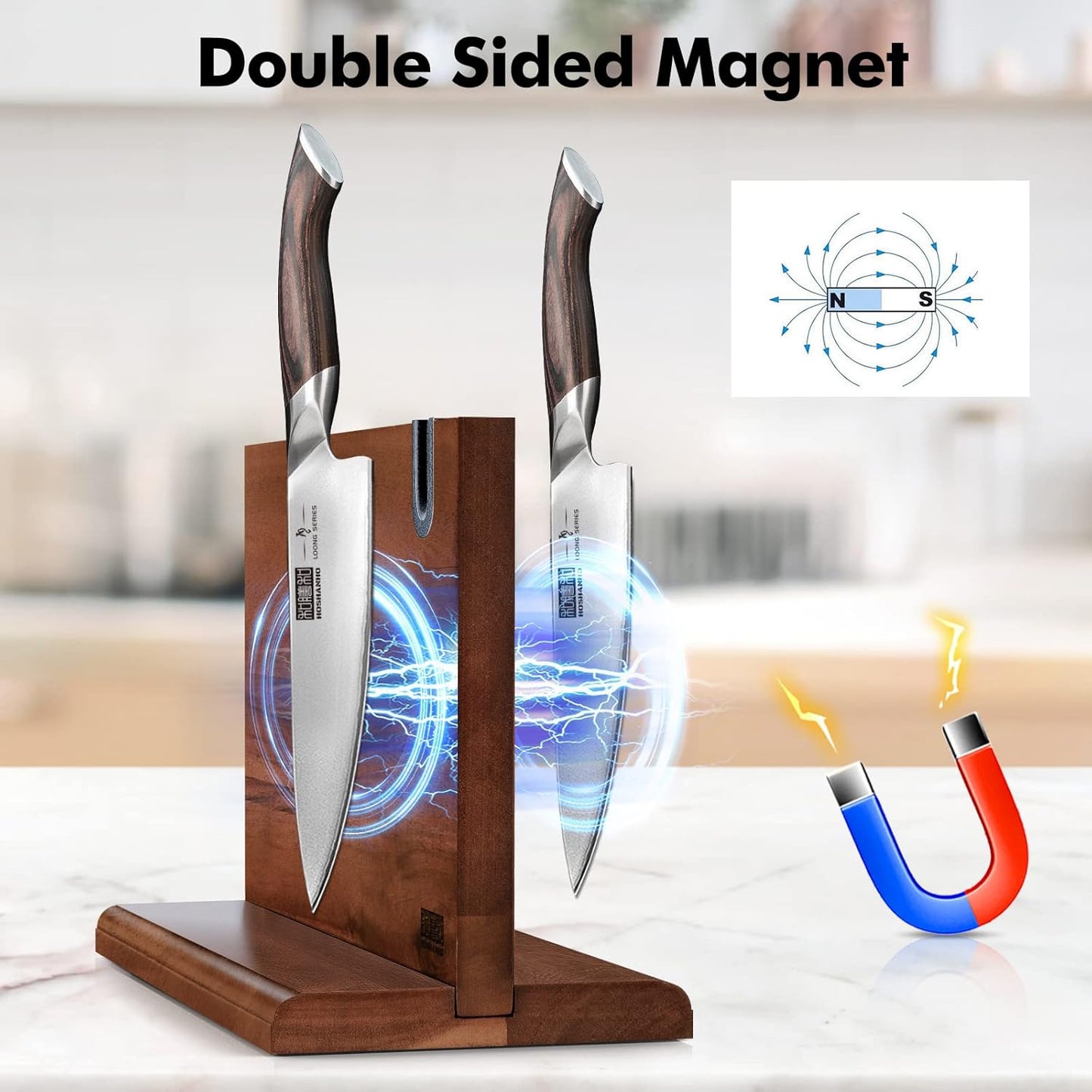 Damascus Fillet Knife 7 Inch & Magnetic Knife Block 14 x 10 Inches