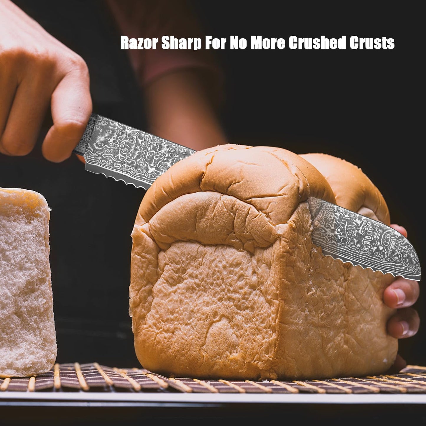 Bread Knife, 10inch Multifunction Serrated Knife, VG10 Damascus Steel Bread Cutting Knife for Homemade Bread, Razor Sharp Edge for Efficient Slicing Sourdough Bread, Bagels, Cake