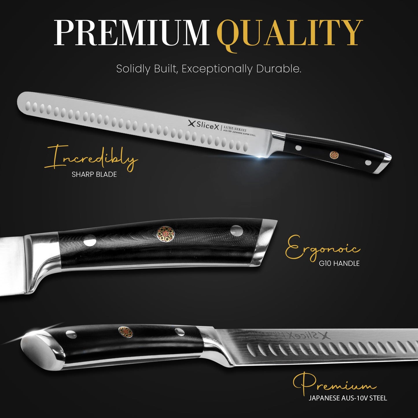 Classic Brisket Slicing Knife Set - German Steel Razor Sharp 12" Carving Knife for Meat - Premium Meat Carving Knife Full Tang - Slicing Knife for Meat