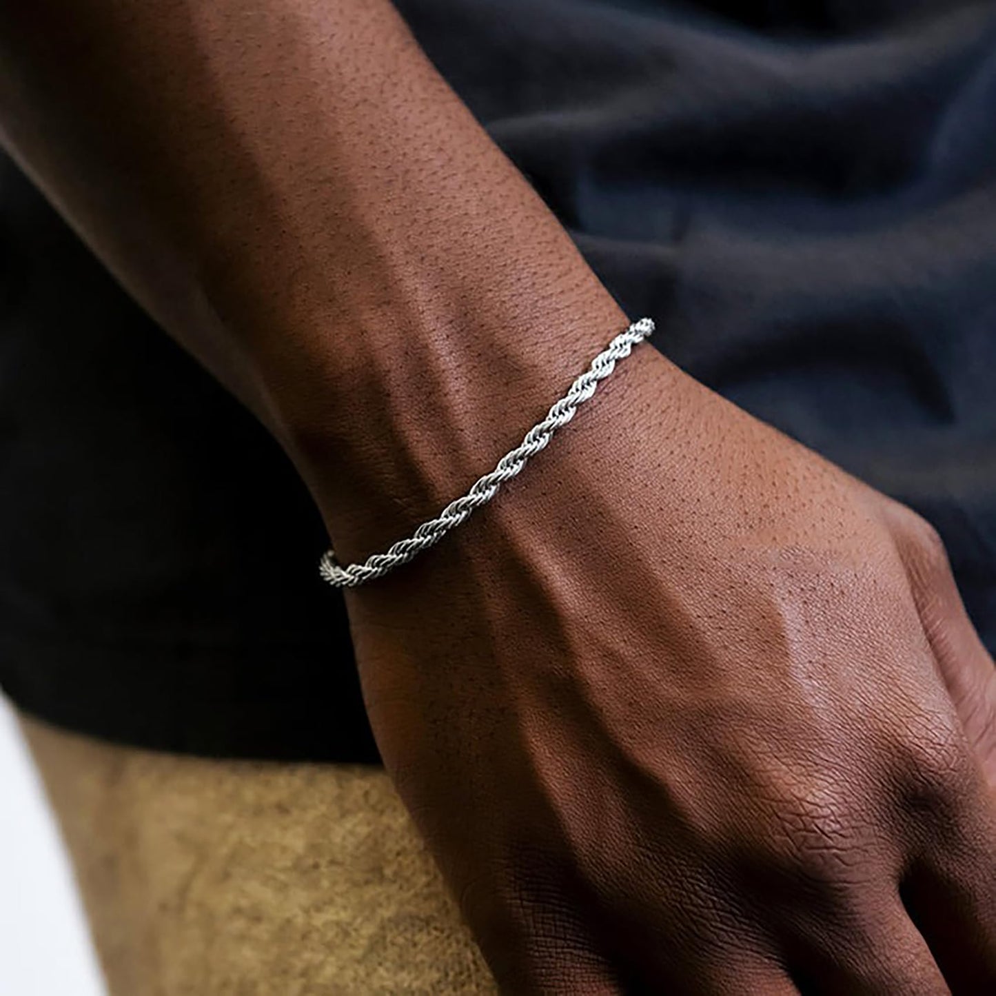 RANKEEF 2 Pcs Chain Bracelet for Men - 925 Sterling Silver Bracelet for Men 7-9inch Figaro Rope Cuban Link Bracelet Set for Men Gifts to Men Dad Husband Boyfriend