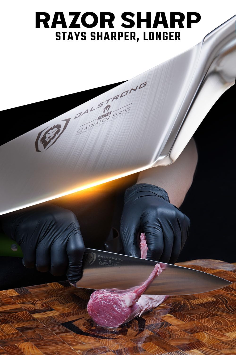 DALSTRONG Chef Knife - 8 inch Blade - Gladiator Series ELITE - Forged HC German Steel Chef's Knife - Razor Sharp Kitchen Knife - Professional Full Tang Knife - Black G10 Handle - Sheath -NSF Certified
