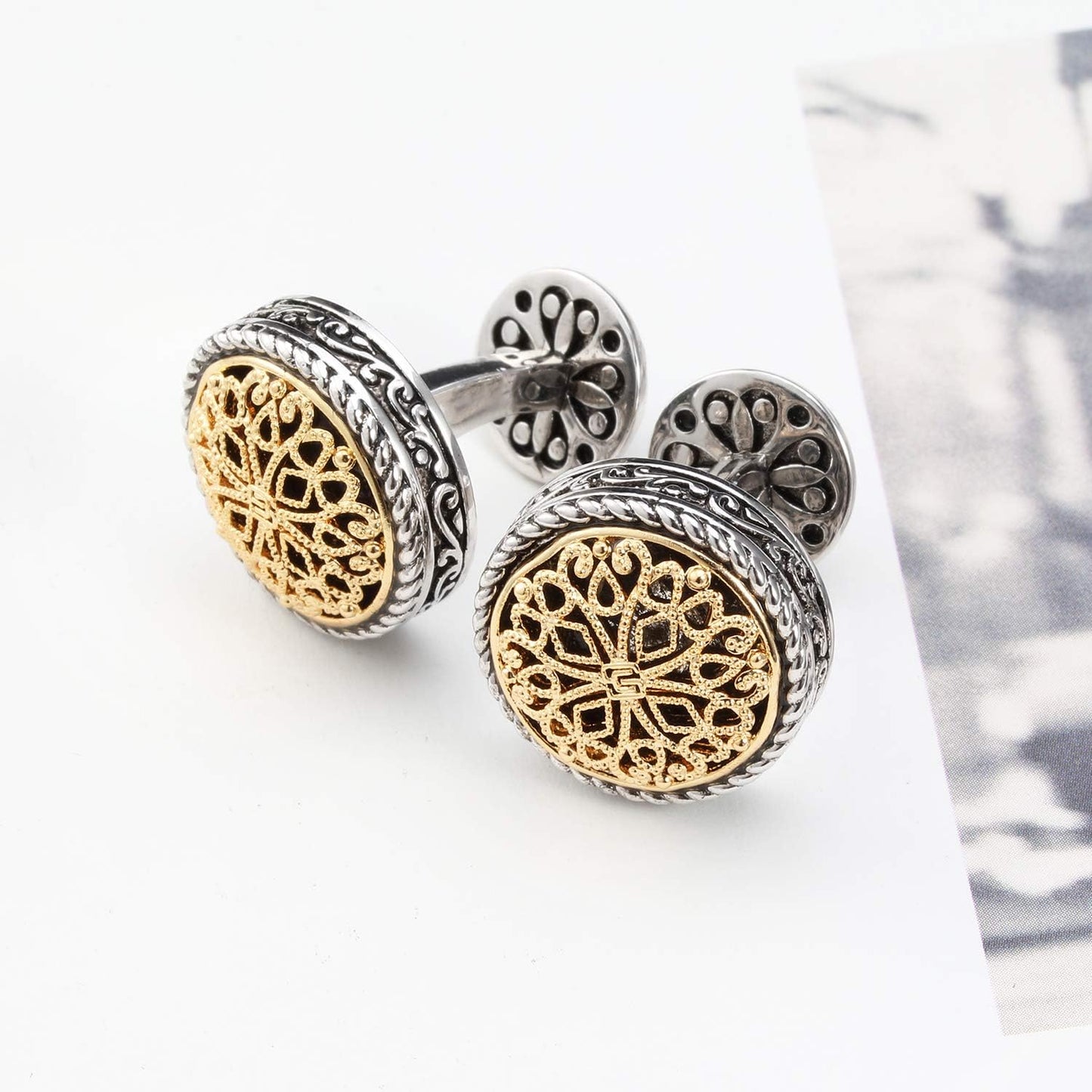 Cuff Links Mens, Cufflinks for Men, Men's Cuff Links for Wedding, Business, Father's Day, Gift for Men, 18K Gold Plated with Luxury Wooden Gift Box