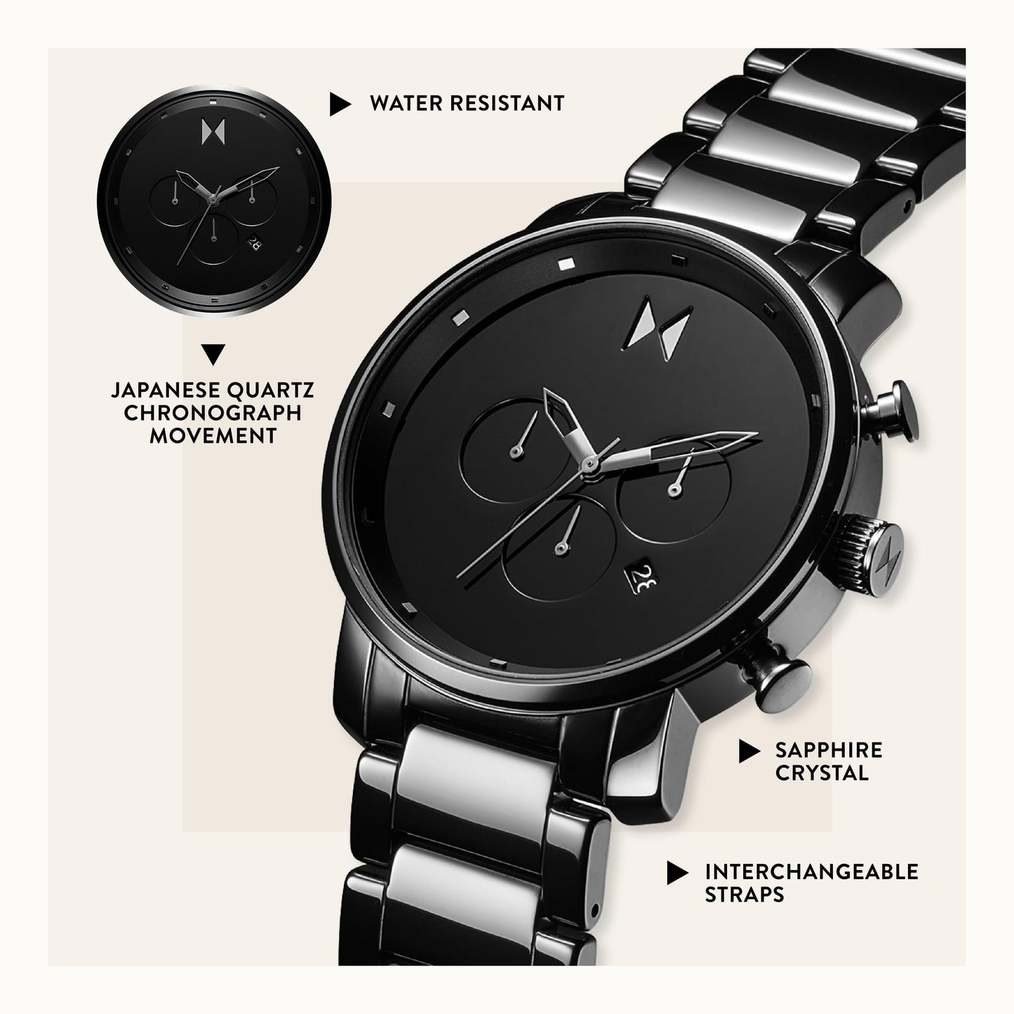 MVMT Chrono Men's Watch - Japanese Quartz Chronograph - Water Resistant 3 to 5 ATM/30 to 50 Meters