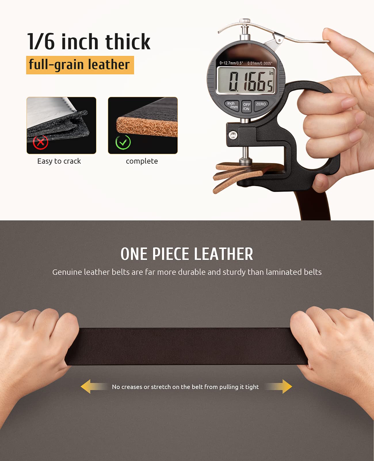 Buffway Minimalist 1.5" Full Grain Leather Belts for Men with Metal Buckle, Heavy Duty Mens Casual Belts in Gift Box