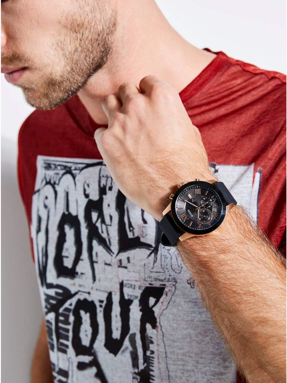 GUESS Men's Stainless Steel Gunmetal Chronograph Bracelet Watch