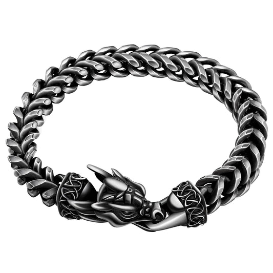 Stainless Steel Bracelets for Men, Viking Dragon Cuban Link Mens Bracelet, Punk Norse Jewelry Christmas Gifts for Him Husband Brother Son