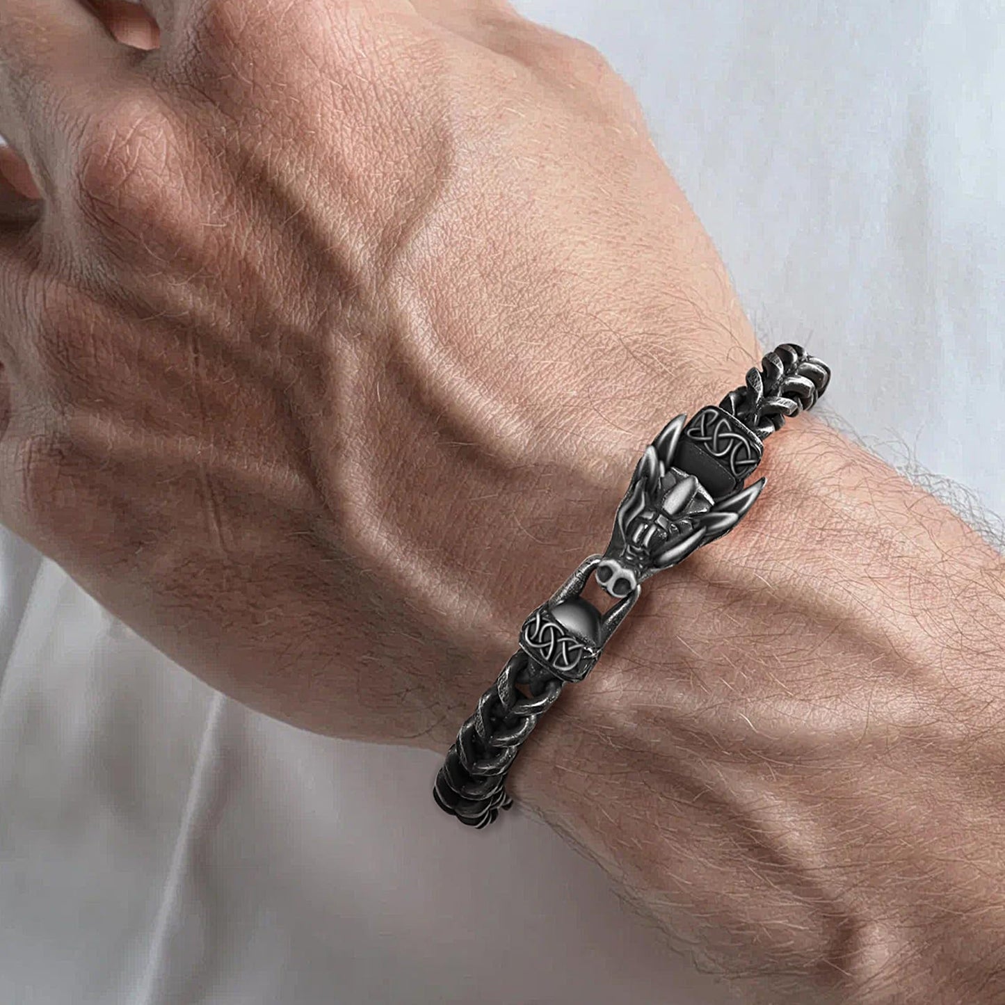 Stainless Steel Bracelets for Men, Viking Dragon Cuban Link Mens Bracelet, Punk Norse Jewelry Christmas Gifts for Him Husband Brother Son