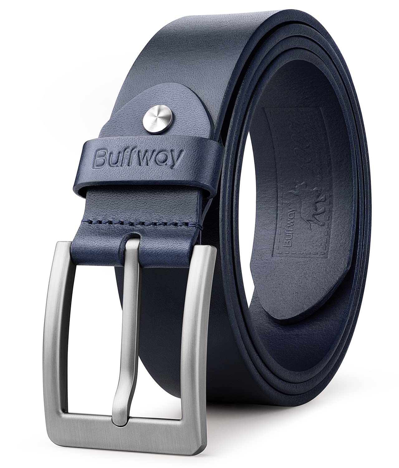 Buffway Minimalist 1.5" Full Grain Leather Belts for Men with Metal Buckle, Heavy Duty Mens Casual Belts in Gift Box