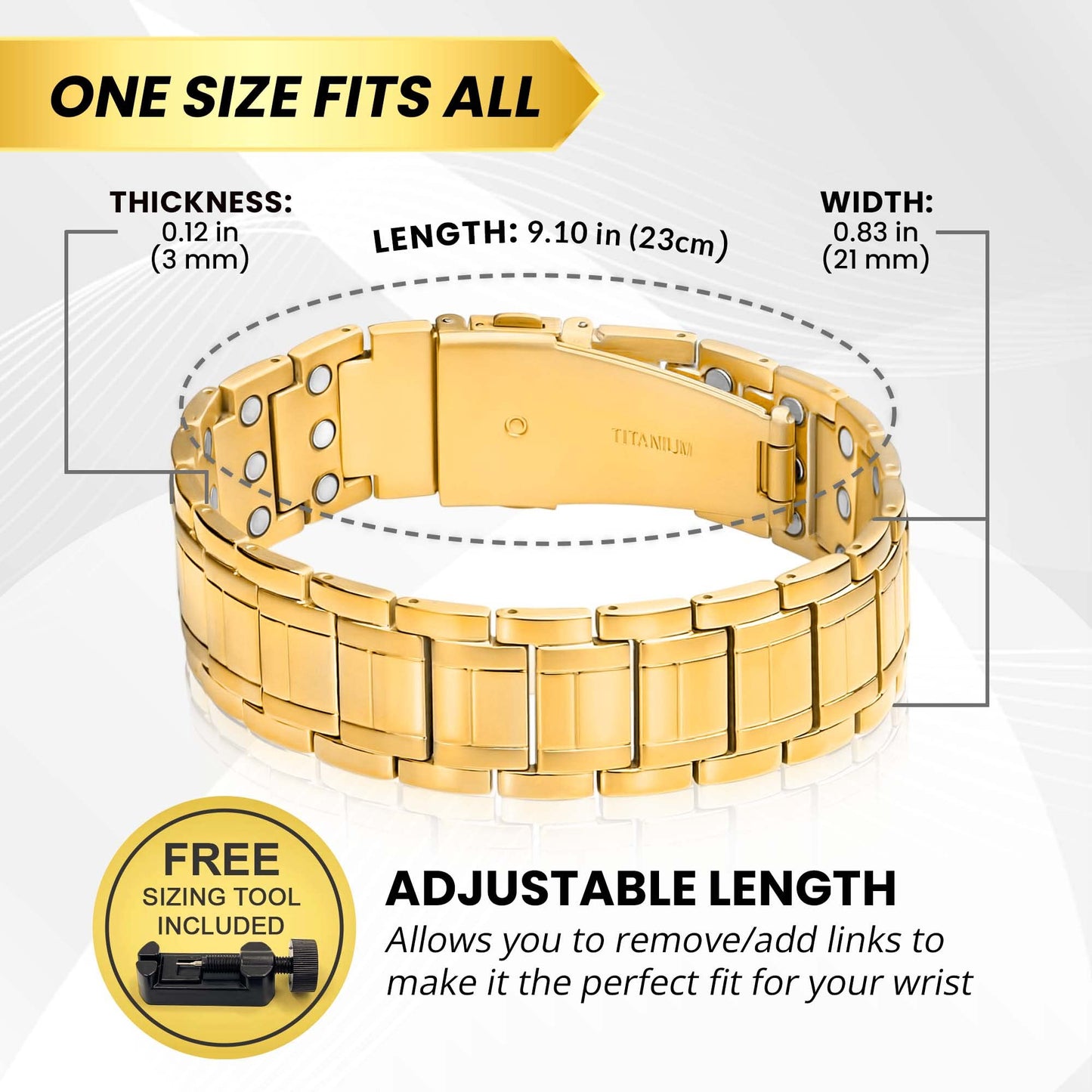 MagnetRX® 3X Strength Magnetic Bracelets for Men – Effective Titanium Mens Magnetic Bracelet – Premium Fold-Over Clasp & Adjustable Length with Sizing Tool & Gift Box (Black)